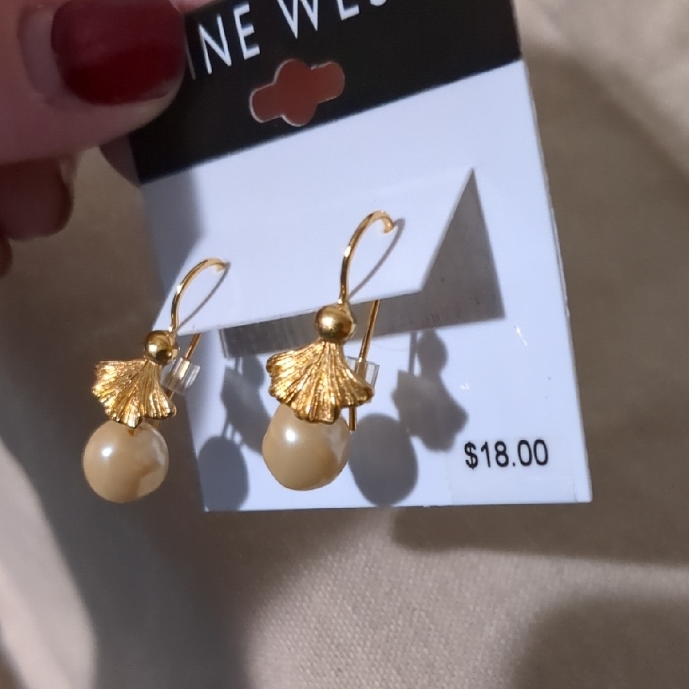 Nine West Gold and Cream Drop Earrings - Picture 1 of 2